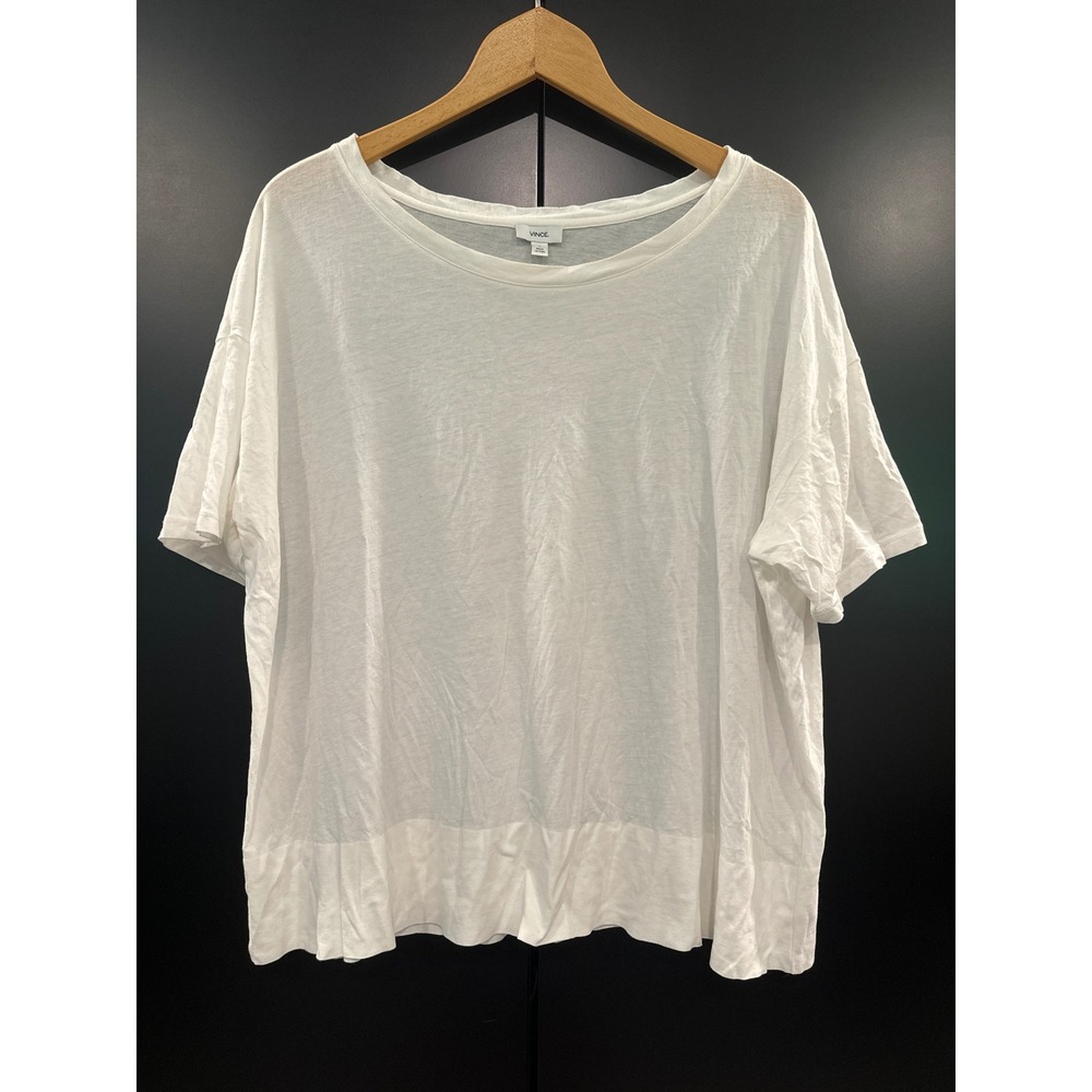 Vince Womens White 100% Pima Cotton Short Sleeve Boxy Crew Neck Tee Shirt Large